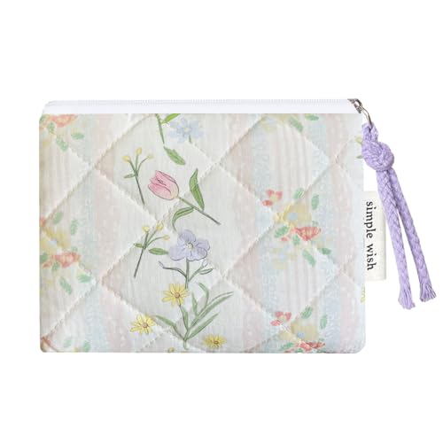 Cotton Quilted Floral Coin Purse Digital Camera Pouch with Cute Prints Zipper for Women Girls (FLOWERS) - color: FLOWERS