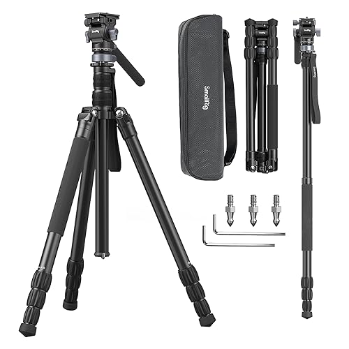 SmallRig CT180 Video Tripod, 72" Camera Tripod Monopod with Fluid Head, Aluminum Camera Tripod, 360° Panorama Fluid Head for Travel, Video, Live Streaming, Vlogging- 3760B