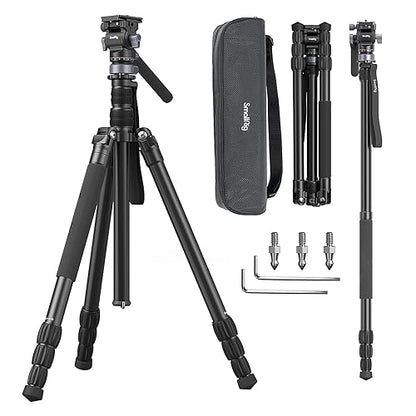 SmallRig CT180 Video Tripod, 72" Camera Tripod Monopod with Fluid Head, Aluminum Camera Tripod, 360° Panorama Fluid Head for Travel, Video, Live Streaming, Vlogging- 3760B