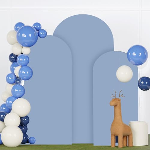 FANPROMS Wedding Arch Cover Set 5FT 6FT 7FT Dusty Blue Wedding Arch Cover Set of 3 Spandex Round Top Arch Covers for Metal Stand Balloon Stretchy Arch Cover for Wedding Party Supplies - color: Dusty Blue, size: 5FT, 6FT, 7FT