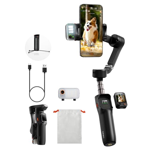 hohem iSteady V3 Ultra Gimbal Stabilizer for iPhone, Phone Gimbal with AI Auto Tracking, Detachable Touchscreen Remote, Built-in Extension Rod, Tripod, Fill Light, for Vlog, Travel, Pet, Fitness - color: Black, size: iSteady V3 Ultra