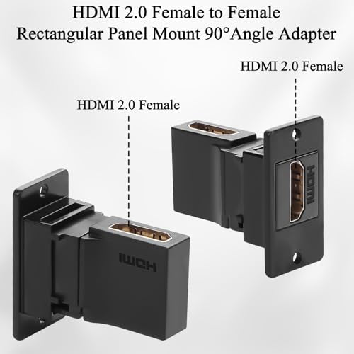 QIANRENON 4K HDMI Rectangular Panel 90° Angle Adapter Coupler HDMI 2.0 Female to Female Bulkhead Mount Right Angle Connector HD Display Socket, Mounted Desktop Wall, for HDTV PC Monitor Projector