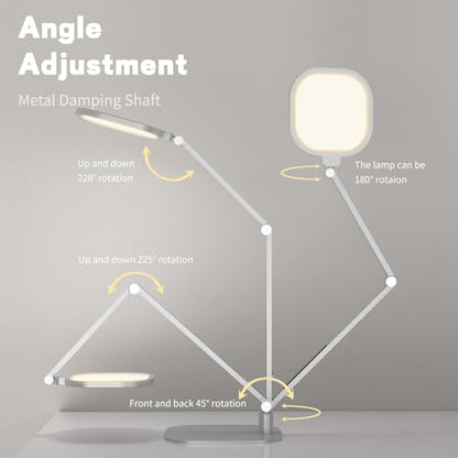 LitONES LED Desk Lamp for Home Office, Professional Eye-Caring Diffused Desk Light, 3 Color 10 Brightness Computer Light, Dimmable Office Lamp with Memory & Timer Func, Metal Swing Arm Table Lamp - color: White