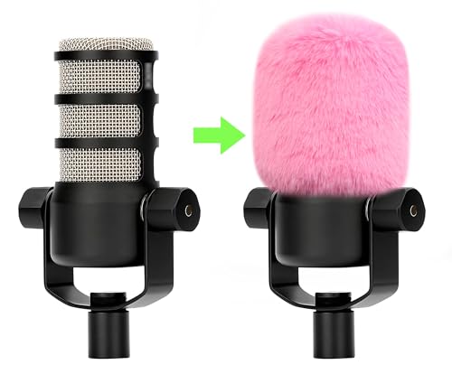 LEFXMOPHY PodMic Windscreen for Rode PodMic Microphone Replacement Pop filter, Pale Pink Furry Wind Muff Deadcat Cover