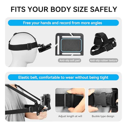 Mobile Phone Chest Strap Harness Mount Head Strap Holder Kit for VLOG/POV, Compatible with iPhone, Samsung, GoPro Hero 9, 8,7, 6, 5, 4, 3,2, 1, DJI Osmo,and Action Cameras