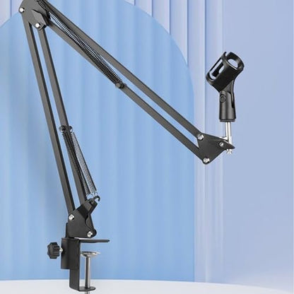 Boom Arm Microphone Mic Stand, Flexible Long Arm Clamp Clip Stand with Mount Clamp, Mic Holder with 3/8'' 5/8'' Thread Cable Ties Metal Base, for Podcast, Rotatable Foldable Adjustable - BLACK