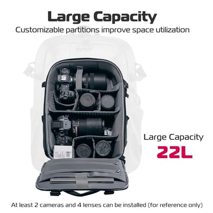ULANZI Camera Backpack Professional Bag, Water-Resistant Photography Camera Case Anti Theft Travel for Photographers DSLR Mirrorless Camera Lens Tripod Holder 16" Laptop Black 22L - size: BP09: 18.5 x 14.1 x 9.3