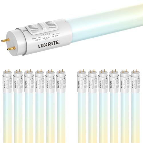LUXRITE 4FT LED Tube Light, T8, 12W/15W/18W, 5CCT 3000K-6500K, 1620/1950/2250LM, 220°, Ballast Compatible or Bypass, Single/Double End, Fluorescent Replacement Damp Rated UL and DLC Listed (12 Pack) - size: 12 Count (Pack of 1)
