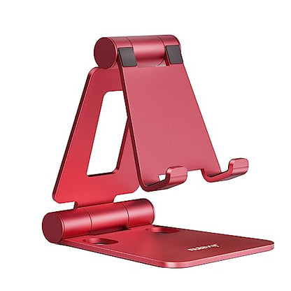 Nulaxy Dual Folding Cell Phone Stand, Fully Adjustable Foldable Desktop Phone Holder Cradle Dock Compatible with iPhone 17 16 15 14 13 12 11 Pro Max Xs Xr X 8, Nintendo Switch, All Phones - Red - color: H-Red