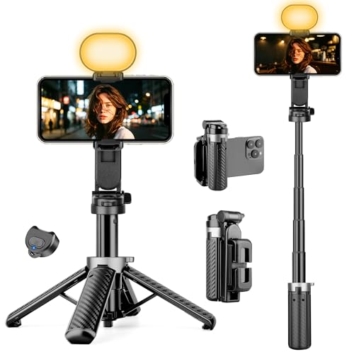 16″ Selfie Stick & Desktop Tripod for Phone with Light, 3 Color Modes & 2 Brightness Levels, Portable Phone Stand for Selfie, Vlogging, Makeup, Video Recording, Travel & Daily Use - size: 16.2inch