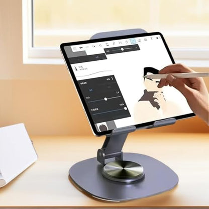 Adjustable Phone Stand for Desk 360 Rotating Foldable Cell Phone Holder Desktop Portable Cellphone Stand, Office Desk Accessories Compatible for iPhone 16 15 14 13 Pro Max, Smartphones, iPad (Purple)