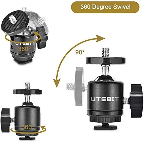 UTEBIT 2 Pack Mini Tripod Ball Head with 1/4" Camera Hot Shoe Mount, Black | 360° Vertical Pan 90° Camera Mount Adapter Photograph Attachment Accessories for Action Cameras Cam Light Microphone - size: 20mm ball head