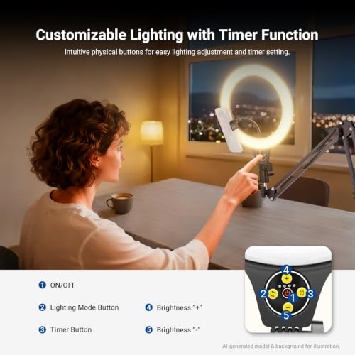 NEEWER Entry Level Version 10.5" Overhead Desktop LED Ring Light, Clamp Stand for Desk/Remote/Phone Holder Compatible with iPhone, 10W Streaming Recording Selfie Laptop Video Conference Lighting, N31