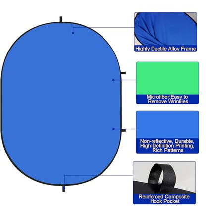 Kate Collapsible Pop-Up Backdrop for Self-Tape Auditions, Professional Headshots, Video Conferencing & Live Streaming - Portable Photography Background (5'x6.5' / 1.5x2m,Blue/Green - color: Blue/Green