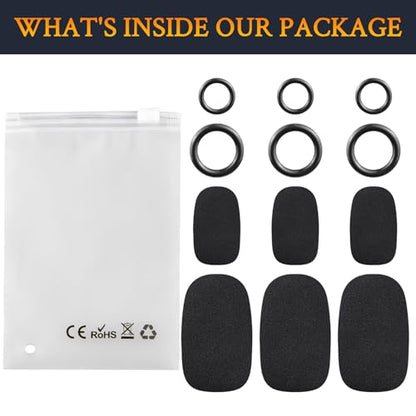 SOULWIT Mic Cover for Logitech H390/G432/G733, G/H/G Pro/Zone Series Headphones, Protective Mic Foam Cover Pop Filter Windscreen - Black(3 Small + 3 Large)