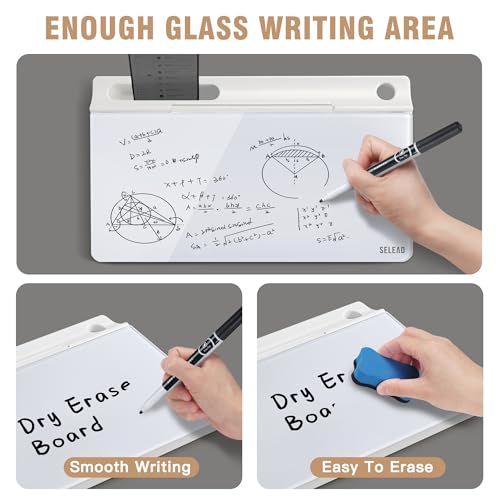 SELEAD Desktop Glass Whiteboard with Storage, Small Dry Erase White Board Computer Pad Keyboard Stand for Home, School, Office Desk Accessories - White - color: White
