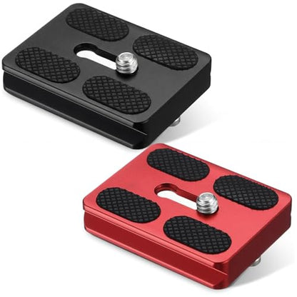 Frienda 2 Pieces Metal Quick Release Plate with 1/4''-20 Camera Screw Tripod Mount Plate Fits Standard for DSLR Camera Tripod Ball Head(Pu50,Black and Red) - color: Black and Red, style: PU50