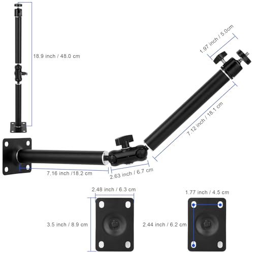 Mippko Articulating Wall Mount Camera Arm with 1/4 inch-20 Threaded Compatible with Digital/Security/Webcam/CCTV POV Camcorder/Video Light/Small Cameras,Adjustable Aluminium Alloy Arm