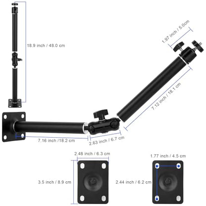 Mippko Articulating Wall Mount Camera Arm with 1/4 inch-20 Threaded Compatible with Digital/Security/Webcam/CCTV POV Camcorder/Video Light/Small Cameras,Adjustable Aluminium Alloy Arm