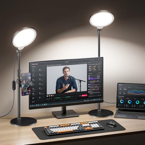 2 Packs Desk Ring Light with Stand for Conference, Adjustable Desktop Light with Phone Holder for Video Calls, Zoom Lighting for Computer/Laptop, Video Light for Recording, Podcast,Photography - color: Black 2 Packs