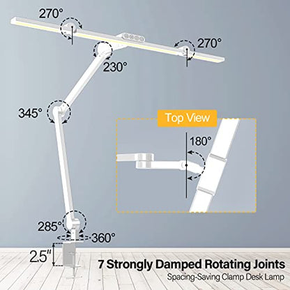 Micomlan Led Desk Lamp for Home Office, White Architect Desk Lamp with Clamp for Crafting, 24W Bright Rotatable Led Table Light Stepless Dimming Tempering Wide Computer Light with Atmosphere Lighting - color: White
