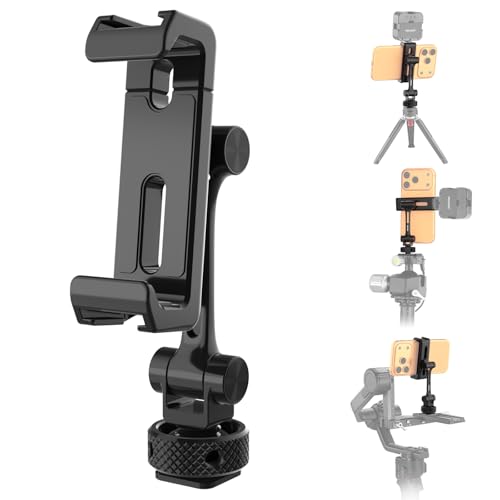 NEEWER Universal Cell Phone Stand Holder with Cold Shoe, 1/4" Thread, 360° Swivel, 180° Tilt, 3 Axis Tripod Mount Adapter Compatible with iPhone Android Samsung Camera Cage Top Handle, PA154