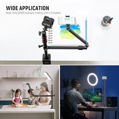 NEEWER Overhead Camera Mount with Phone Clip, 22"/56cm Clamp on Flexible Holding Arm for Desk Stand, 180° & 360° Adjustable Fits 0.87"-1.1" Tubes, 5.5lb/2.5kg Load for Camera LED Ring Light Mic, DS009 - style: DS009(2-Section)