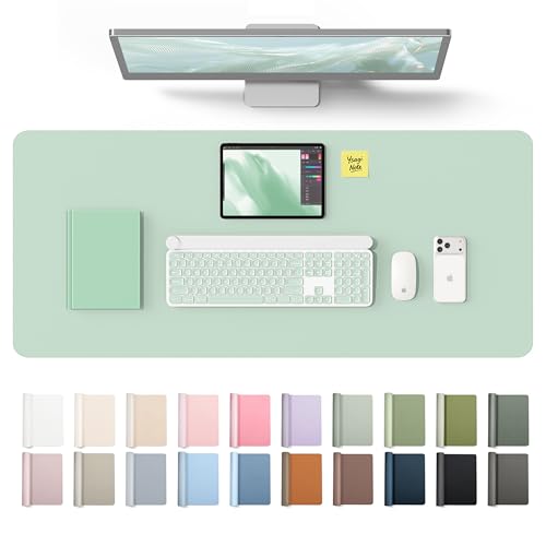 YSAGi Leather Desk Protector, Office Mat, Large Mouse Mat, Non-Slip PU Leather Blotter, Laptop Desk Mat, Waterproof Writing Pad for Office and Home(Pale Green, 42" x 17.2") - color: Pale Green, size: 42" x 17.2"