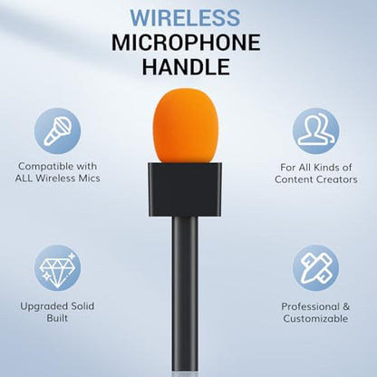 TONOR 2-Pack Handheld Adaptor for Interview Mic, Wireless Microphone Holder for Lavalier, Compatible with Rode, DJI and All Lav Mic, Microfono Solapa Stand with Flag Station, Windproof Foam, TP20 - style: 2 Pack