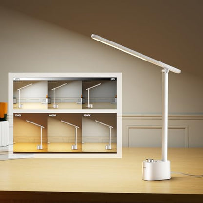 Honeywell Upgraded LED Desk Lamp - H01 Pro Sunturalux™ Foldable Desk Light with USB A+C Charging Port, 3 Color Modes Dimmable Table Lamp for Home Office Reading(White) - color: White