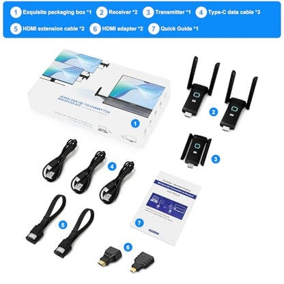 Wireless HDMI 2 Receivers and Transmitter,Up to 6 RXs,No Hot,Plug and Play,2.4/5.8GHz Wirelessly Casting to Multiple Screens,50M/165FT,Wireless HDMI Splitter for TV/DSLR Camera/Projector/Laptop/PC - size: 2*RX+1*TX
