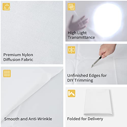 Meking Diffusion Fabric Light Silk White Seamless Nylon 4.3 x 1.8 Yard /4 x 1.7M Foldable Diffusion Sheet for Light Tent, Strobe Light, Lighting Light Modifier and Other Photographic Equipment - size: 4 Yard x 67 Inch