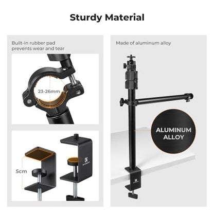 K&F CONCEPT Desk Mount Stand with Extension Arm, 37-91cm Adjustable Overhead Camera Mount, 1/4" Ball Head & 3/8" Adapter, C-Clamp for Ring Light, DSLR Camera, Smartphone, Live Streaming, Video