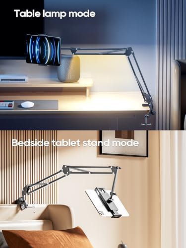 Gooseneck Phone Holder for Bed Desk, Tablet Stand Adjustable, Kindle iPad Holder for Phone Tablet Holder Mount fits iPhone Kindle 4-13" Device Valenties Day Gifts for Women (Black(with Light)) - color: Black(with Light)
