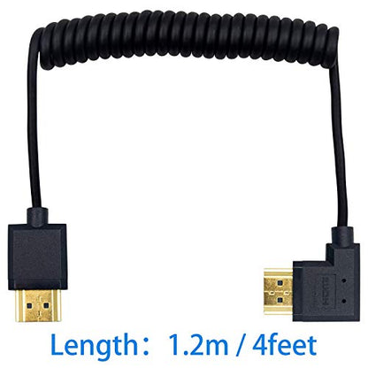 Duttek 4K Coiled HDMI Cable 1FT-4FT, Right Angled HDMI Male to Male Extender Cable for 3D and 4K Ultra HD TV Stick - size: Right Angled Male to Male 4FT/1.2M