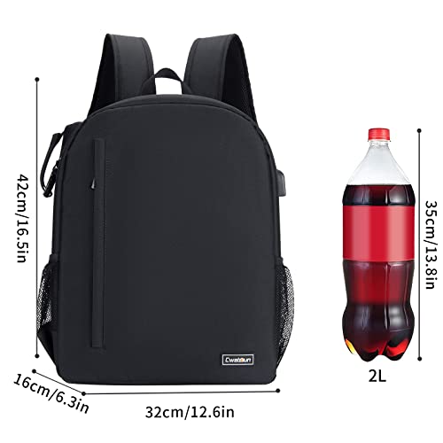 Cwatcun Camera Backpack with USB,Rain Cover,fit 15.6" Laptop,Anti-Theft Rear Open Camera Bag,Waterproof Camera Case with Tripod Straps for Canon Nikon Sony DSLR SLR Photography Bag Unisex(III-L-Black) - color: Black, size: 3.0 Large