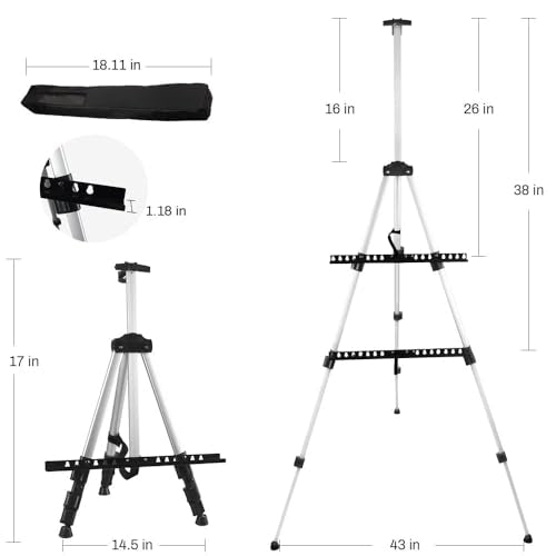 NS JYMB 17-66 Inch Adjustable Art Easel Stand for Painting and Sign, Silver | Portable metal tripod easel for display stand, canvas holder, adults, floor and poster board use - style: 66Silver 1pack