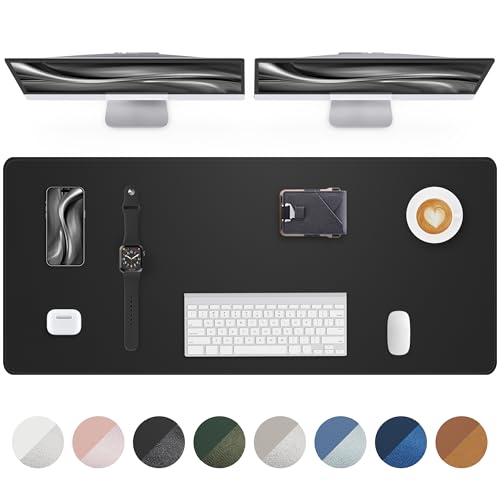 AFIING Leather Desk Protector, 55"x17" - Premium Mat, Large Mouse Pad, Non-Slip Blotter, Waterproof Writing Pad for Office and Home (Black) - color: Black, size: 55" x 17"