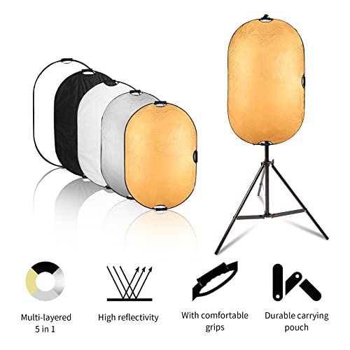 Selens 24x36inch/60x90cm Light Reflector Stand Kit 5-in-1 Collapsible Multi-Disc with Light Photography Stand & Reflector Holder Clamp for Photo Video Studio Outdoor Lighting - size: 24x36in Reflector Stand Kit