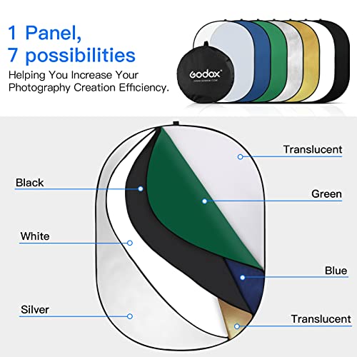 Godox 39x59”/100x150cm Chromakey Green Blue Screen Backdrop, 7-in-1 Portable Collapsible Oval Background Reflector with Holder Clip & Bag for Studio Shooting