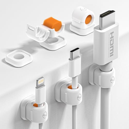 6 Pack Sinjimoru Magnetic Cable Clips, Compact Size Cord Organizer & Cable Management for Desk, Nightstand & Car, Fits up to 7.5mm Cables, White - color: White