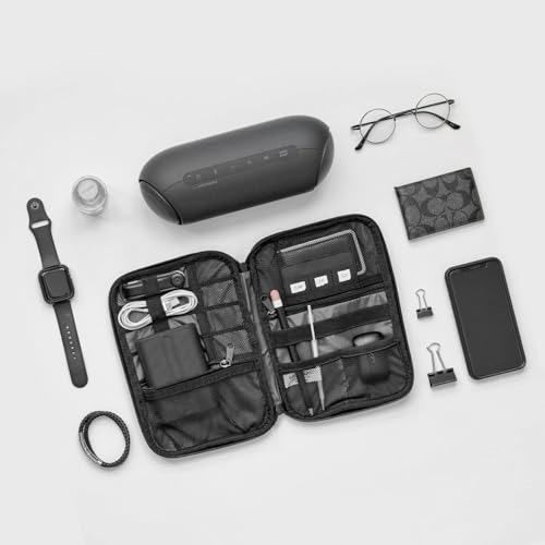 Electronics Organizer Travel Case, Small Cord Bag, Tech Organizer as Travel Accessories Cord Storage Bag for Phone, Power Bank, SD Card, Cables,Black - color: Black