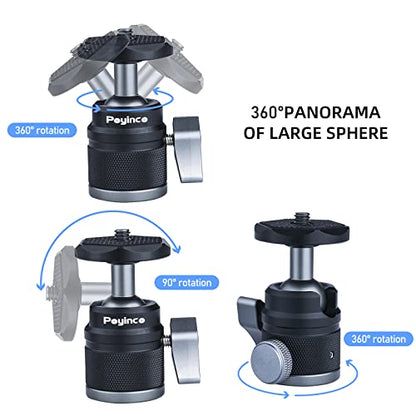 Mini Ball Head with 1/4" Screw 3/8" Thread Mount Adapter 360 Degree Rotatable Aluminum Tripod Head for DSLR, Monopod, Phone, Gopro, Camcorder, Max Load 9.9lbs/4.5kg - size: Lightweight 9.9/lb