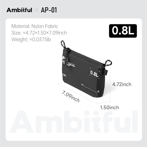 AMBITFUL AP-01 Water-Resistant Organizer Pouch, Ultra-Light Travel Storage Bag for Camera Accessories, Cables, Toiletries and Outdoor Gear (S（0.8L）) - size: S（0.8L）
