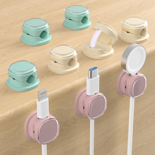 Magnetic Cable Clips, Adjustable Cord Holder Management, Adhesive Wire Keeper Organizer for Home Office Desk Phone PC Car Wall Desktop Nightstand Appliance (9-PCS Purple_Apricot_Cyan) - color: 9-PCS Purple_Apricot_Cyan
