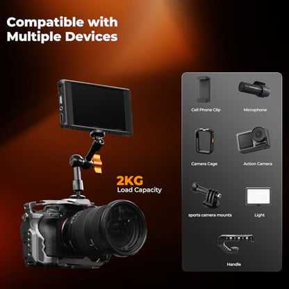 K&F CONCEPT 6" Magic Arm Clamp with Super Clamp, 360°Ballhead Articulating Mini Arm for Monitor, LED Light, Webcam, Action Camera - size: 6 Inch with Clamp
