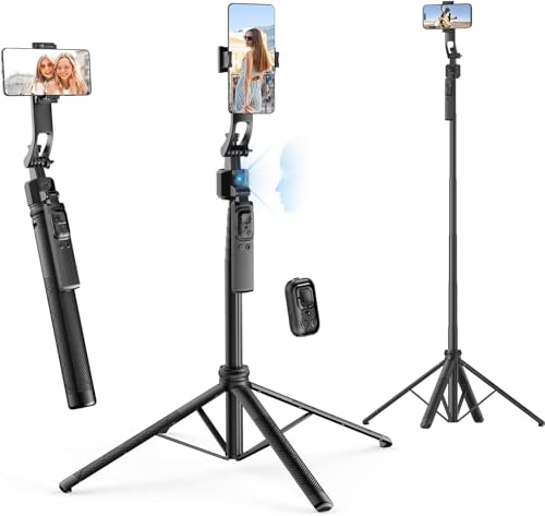 Rollei Auto Face Tracking Tripod, Smartphone Gimbal Stabilizer 64'' Selfie Stick Tripod Holder 360° Rotation for iPhone/Android Stand for Filming Streaming Tiktok Video Vlog - style: Easy Creator Quadpod