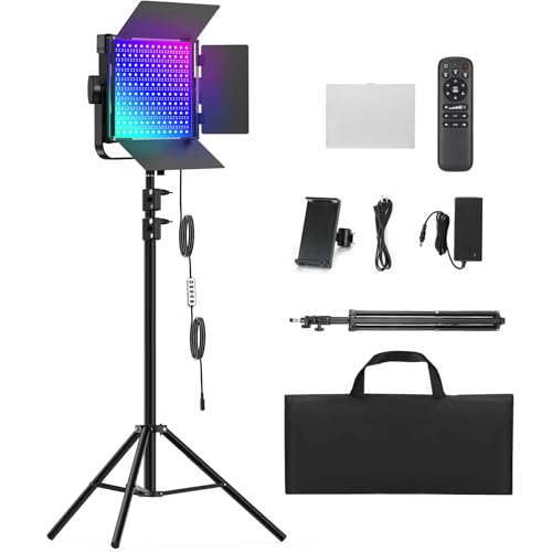 RGB Photography Lighting Kit, 50W Bi-Color Professional LED Studio Lights, 2300k~8500k Dimmable Photo Lights for Photography Filming Camera Video Recording Stage Shooting Streaming YouTube TikTok - size: 1-Pack