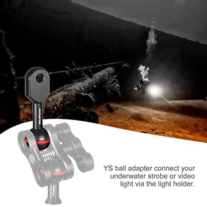 MINIFOCUS 1" Ball to YS Head Clip Arm, 2PCS 3.35"/8.5cm Aluminum Alloy YS Head Adapter Lightweight Arm Underwater Photography Lighting System Connector for Diving Strobe/Video Light - color: YS Head