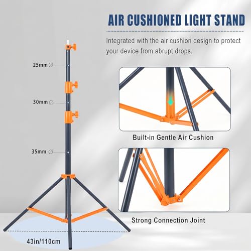 SH Light Stand Photography, 9.1ft/280cm Air Cushioned Studio Light Stand, Heavy Duty Metal Photo Video Tripod Stand with 1/4" to 3/8" Screw for Strobe, Camera, Ring Light, Softbox, Max Load 22lb/10kg - color: Orange